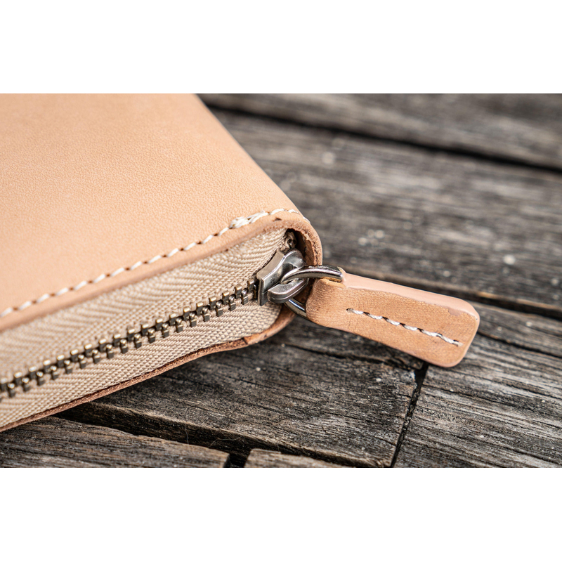 Galen Leather Portapenne in Pelle con Zip 3 Posti Undyed Leather