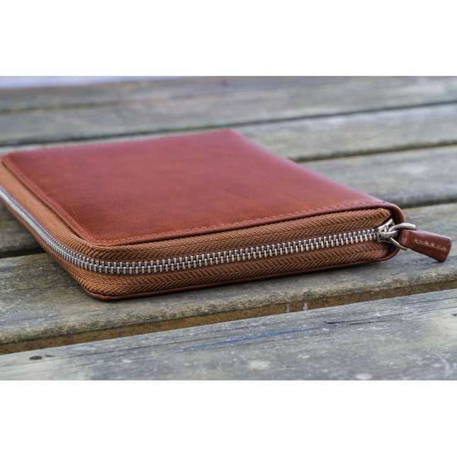 Galen Leather Zippered 5 Slots Pen Case with A6 Notebook Brown