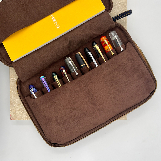 Kyoku Haku Pen Case for 10 Pens with Notebook Denim