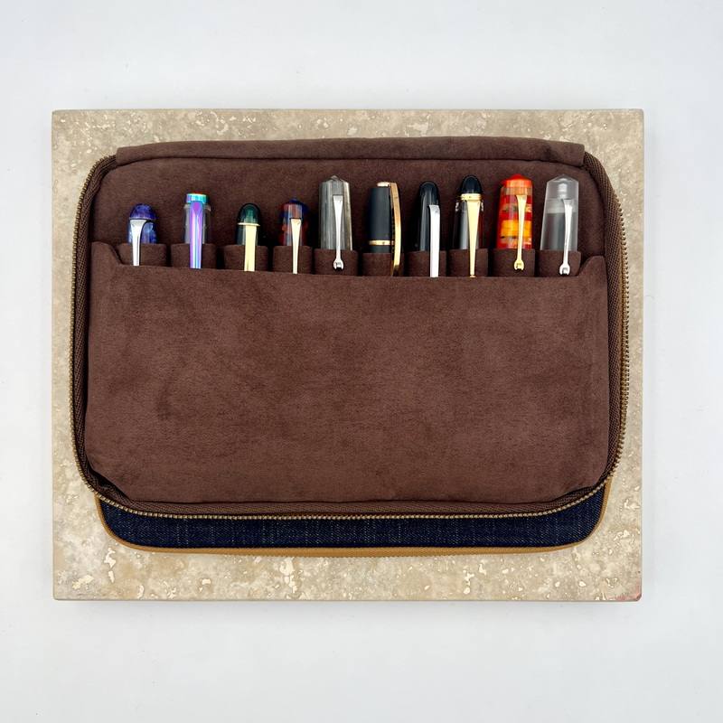 Kyoku Haku Pen Case for 10 Pens with Notebook Denim