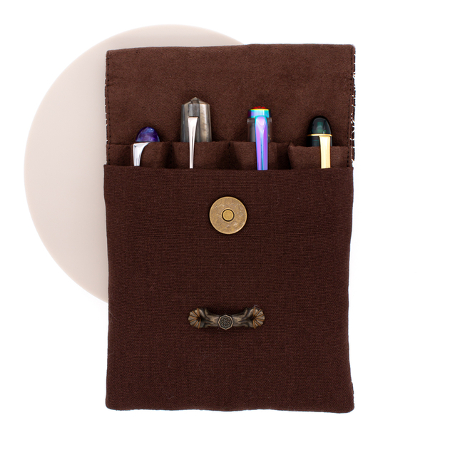 Kyoku Haku Pen Case for 4 Pens Grilles Brown