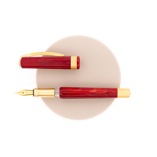 Amalfi Fountain Pen – Ivory newest & Red Cherry Resin – Titanium Gold Finish