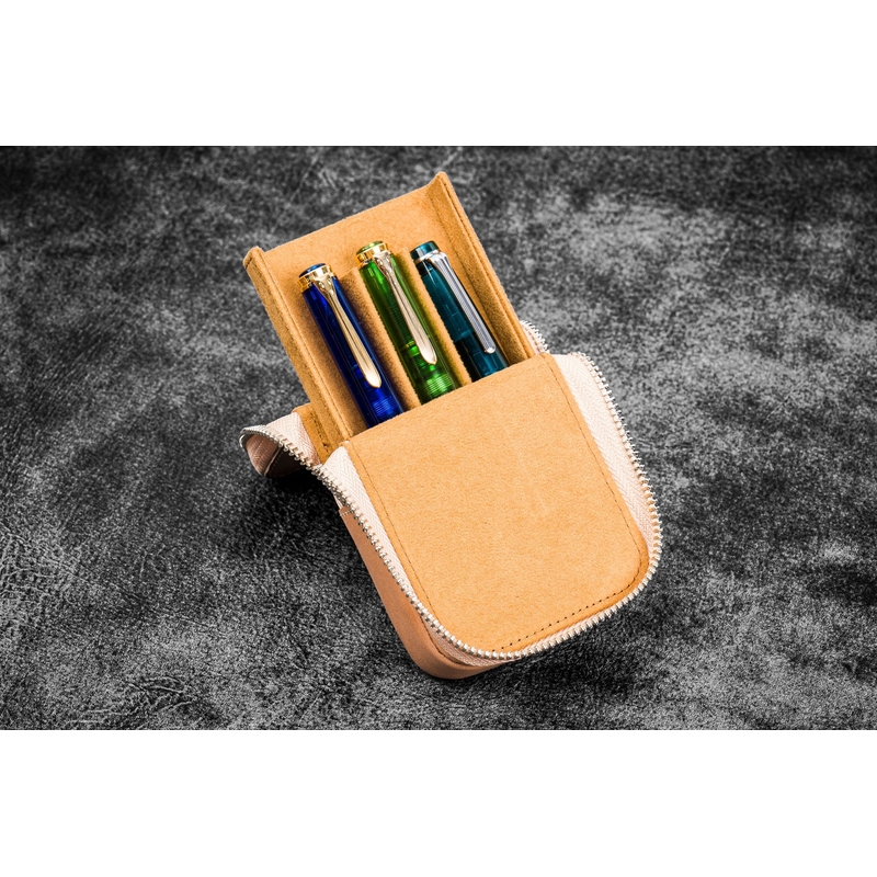 Undyed Leather Hard Pen Carry Case with Removable 6 Slots Tray - Galen  Leather