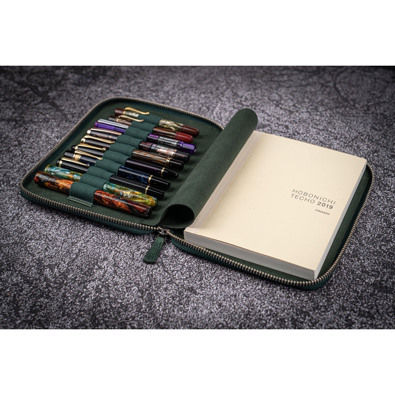 Galen Leather Galen Leather Portapenne in Pelle 10 Posti con Notebook A5 Crazy Horse Forest Green