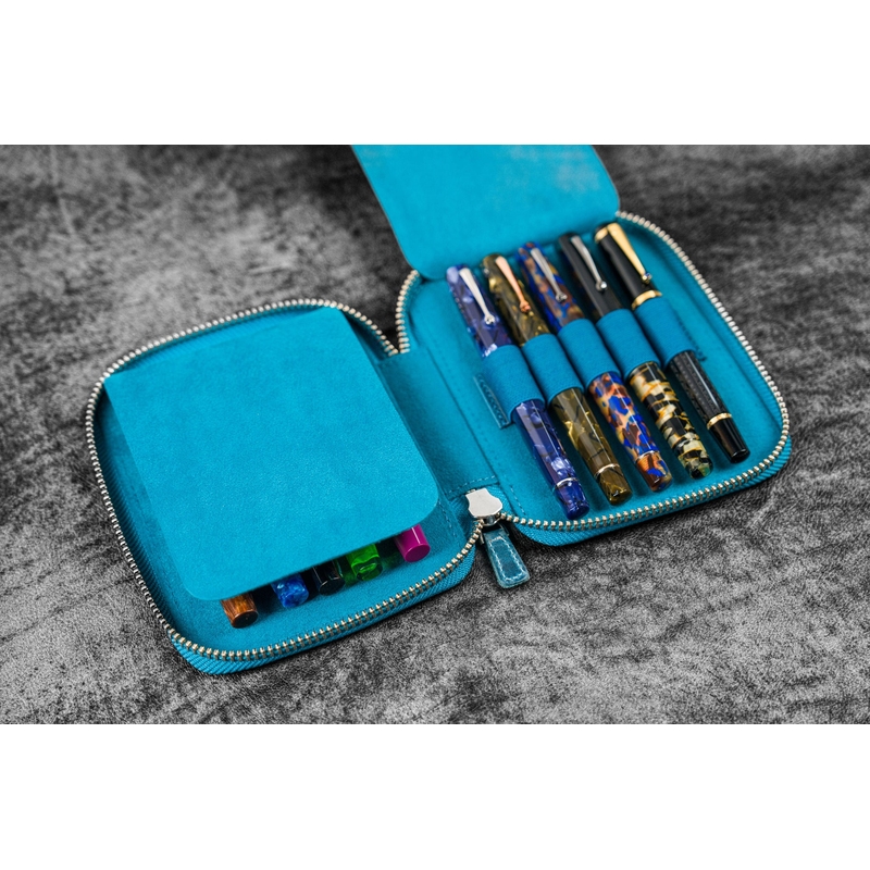 Galen Leather Galen Leather Zippered 10 Slots Pen Case Crazy Horse Ocean Blue