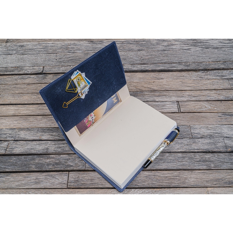 Galen Leather Galen Leather Slim Notebook Cover A5 Crazy Horse Navy Blue