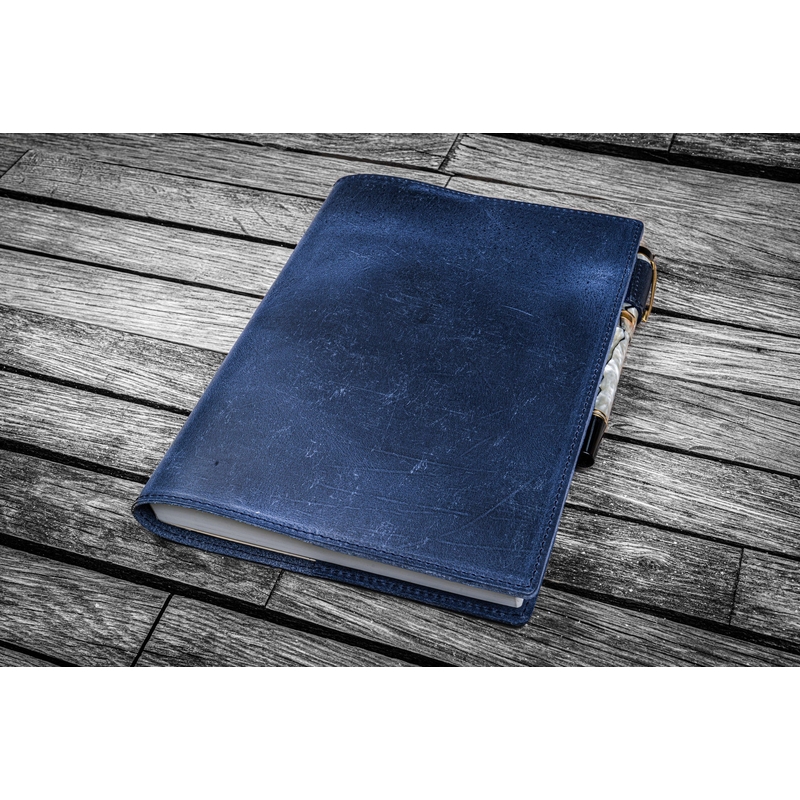 Galen Leather Galen Leather Slim Notebook Cover A5 Crazy Horse Navy Blue