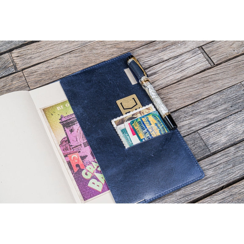 Galen Leather Galen Leather Slim Notebook Cover A5 Crazy Horse Navy Blue