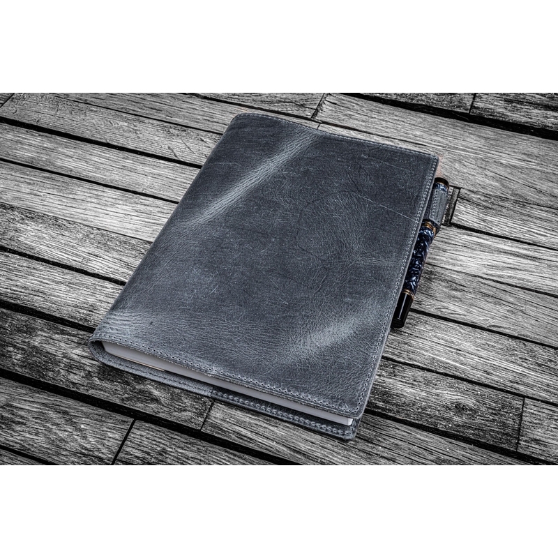 Galen Leather Galen Leather Slim Notebook Cover A5 Crazy Horse Smoky Grey