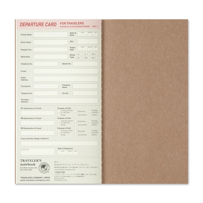 Traveler's Company Traveler's Notebook Agenda 2025 Settimanale con Memo Regular Size