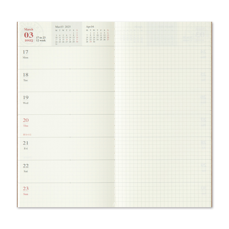 Traveler's Company Traveler's Notebook Refill 2025 Weekly + Memo Diary Regular Size