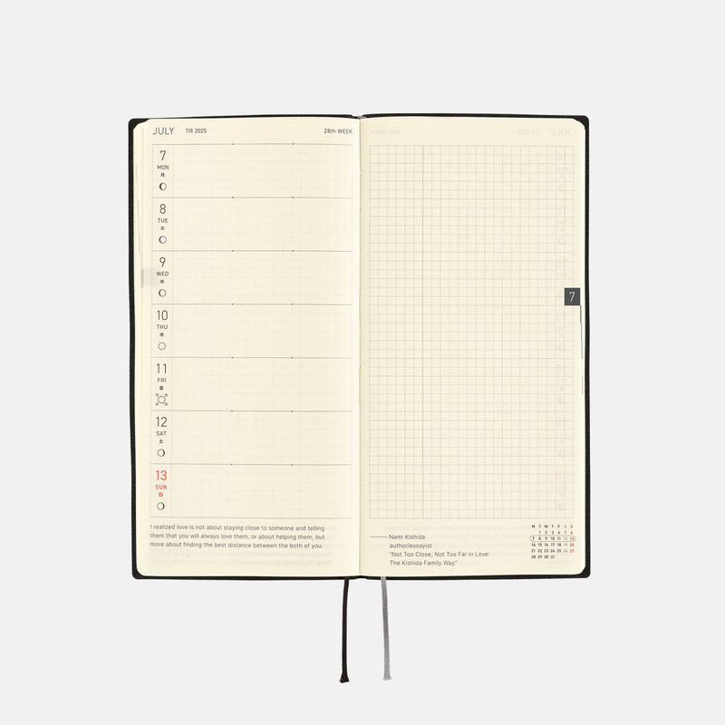 Hobonichi Hobonichi Techo Weeks 2025 White Line: Black Spring