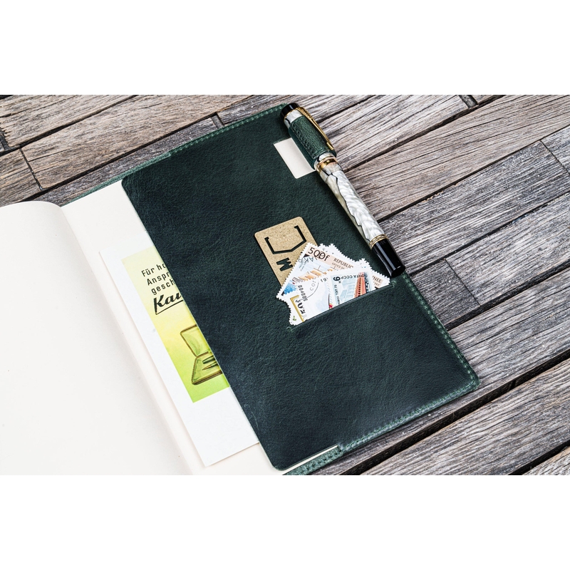 Galen Leather Galen Leather Slim Notebook Cover A5 Crazy Horse Forest Green