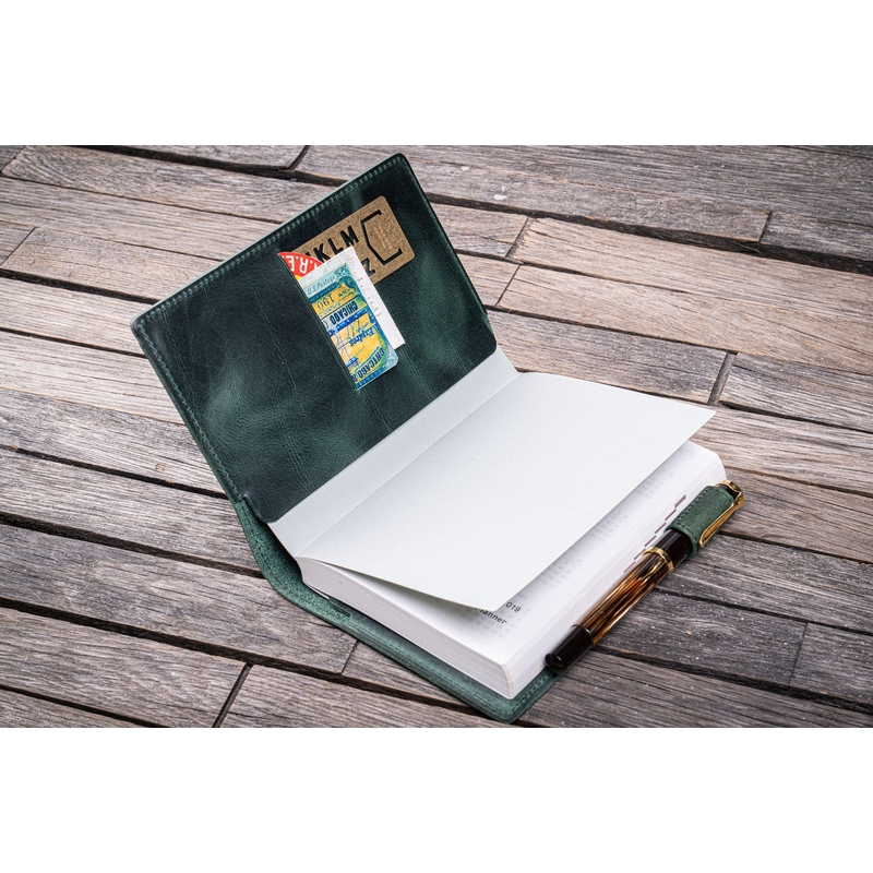 Galen Leather Galen Leather Slim Notebook Cover A6 Crazy Horse Forest Green