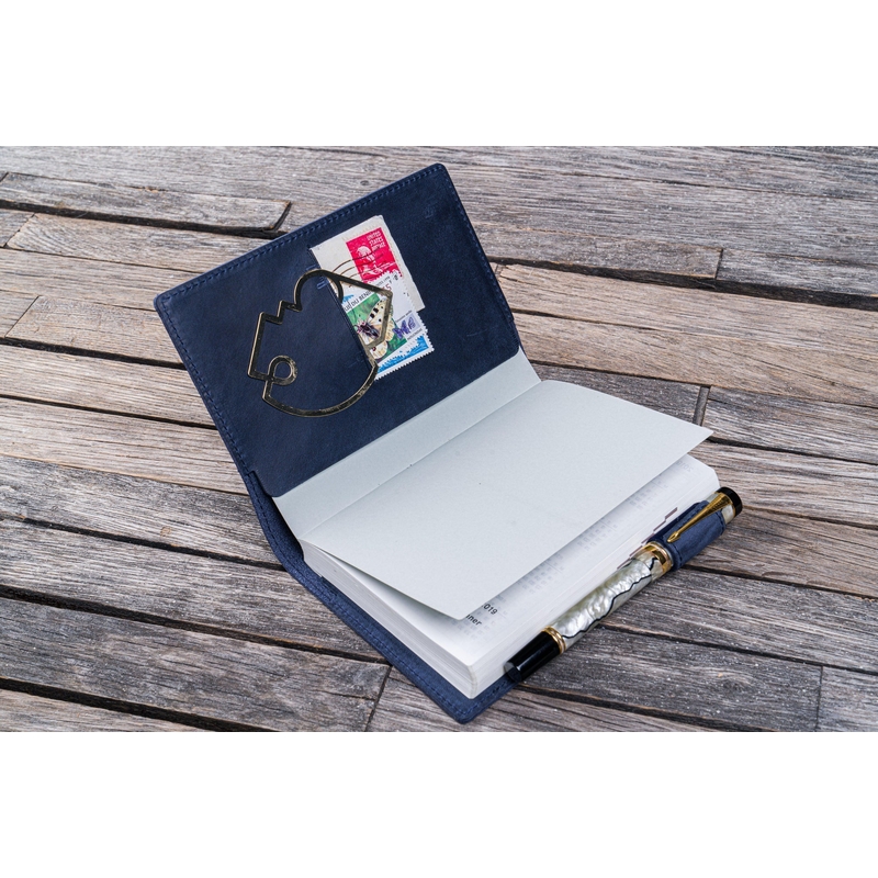 Galen Leather Galen Leather Slim Notebook Cover A6 Crazy Horse Navy Blue