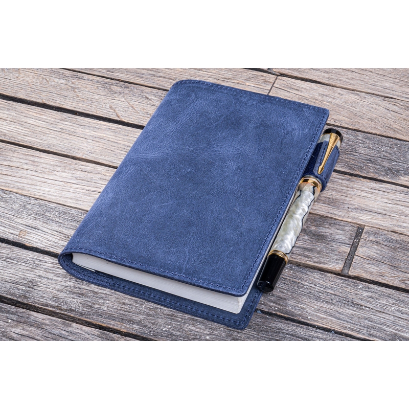 Galen Leather Galen Leather Slim Notebook Cover A6 Crazy Horse Navy Blue