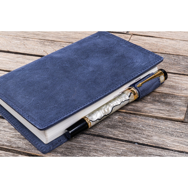 Galen Leather Galen Leather Slim Notebook Cover A6 Crazy Horse Navy Blue