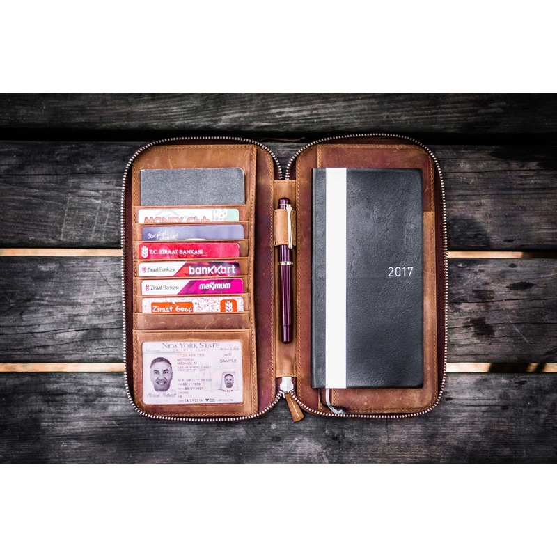 Galen Leather Galen Leather Cover Hobonichi Weeks Mega con Zip Crazy Horse Brown