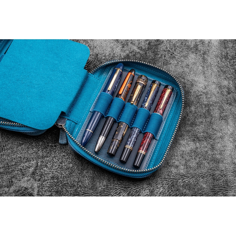 Galen Leather Galen Leather Expansi-Pouch 10 Slots Pen Case Crazy Horse Ocean Blue