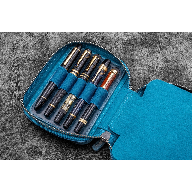 Galen Leather Galen Leather Expansi-Pouch 10 Slots Pen Case Crazy Horse Ocean Blue