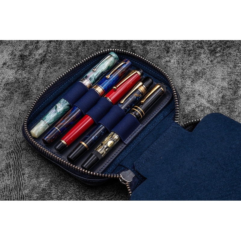 Galen Leather Galen Leather Expansi-Pouch 10 Slots Pen Case Crazy Horse Navy Blue