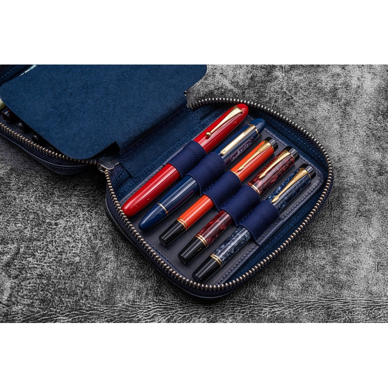 Galen Leather Galen Leather Expansi-Pouch 10 Slots Pen Case Crazy Horse Navy Blue